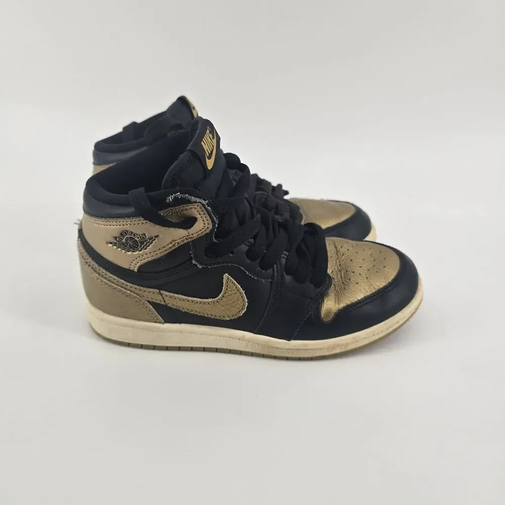 Nike Air Jordan 1 Mid Black Gold Kids Size 2Y Youth Sneakers Shoes